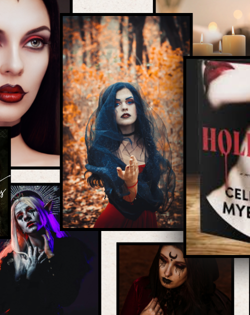 A collage of vampire-themed imagery representing the atmosphere of Hollow by Celina Myers