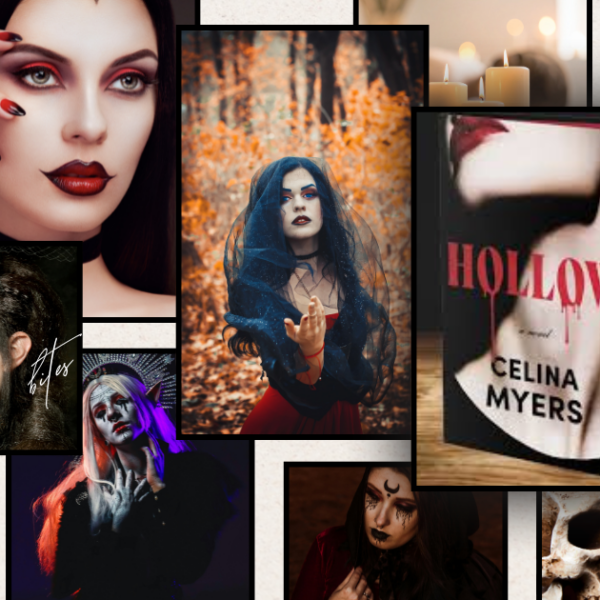 A collage of vampire-themed imagery representing the atmosphere of Hollow by Celina Myers